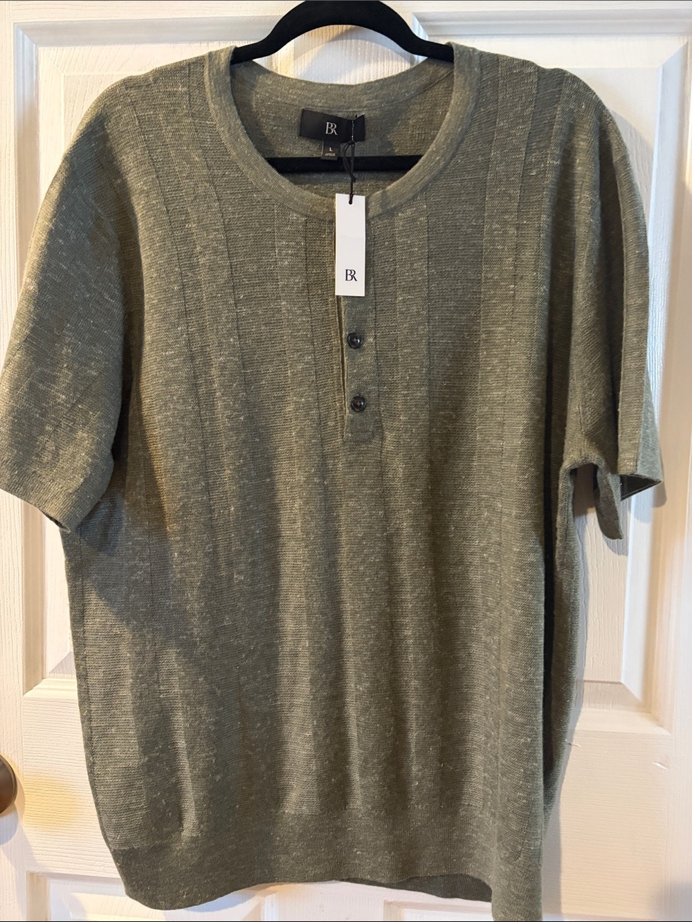 Banana Republic Olive Green Short-Sleeve Henley Knit Shirt